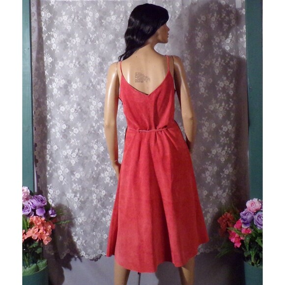 Vintage 90s Dress 1990s Orange Rust Suede Boho Retro Hipster Spiegel Size Medium - Picture 4 of 9